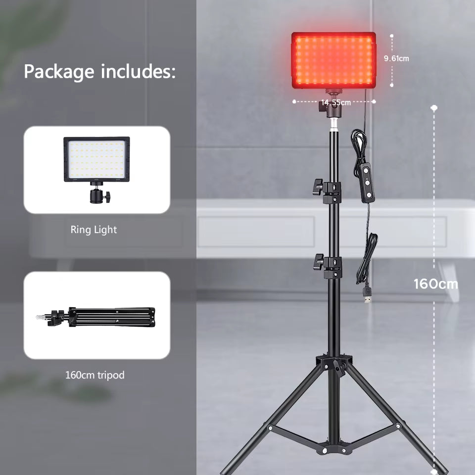 LED Photography Video Light Panel Lighting Photo Studio Lamp Kit with Tripod Stand RGB Filters for Shoot Live Streaming Youbube