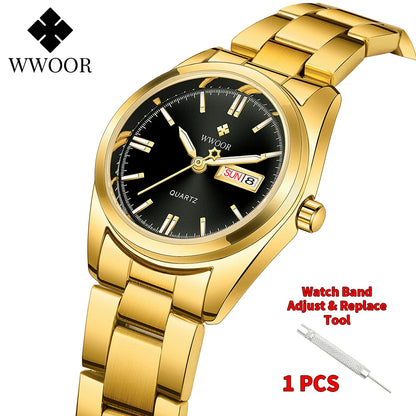 WWOOR New Watch Women Fashion Dress Quartz Watches Lady Stainless Steel Waterproof Wristwatch Simple Girl Clock Relogio Feminino