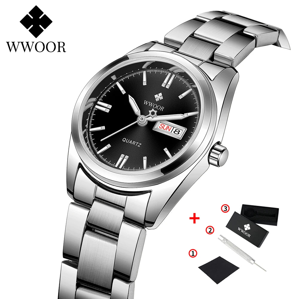 WWOOR New Watch Women Fashion Dress Quartz Watches Lady Stainless Steel Waterproof Wristwatch Simple Girl Clock Relogio Feminino