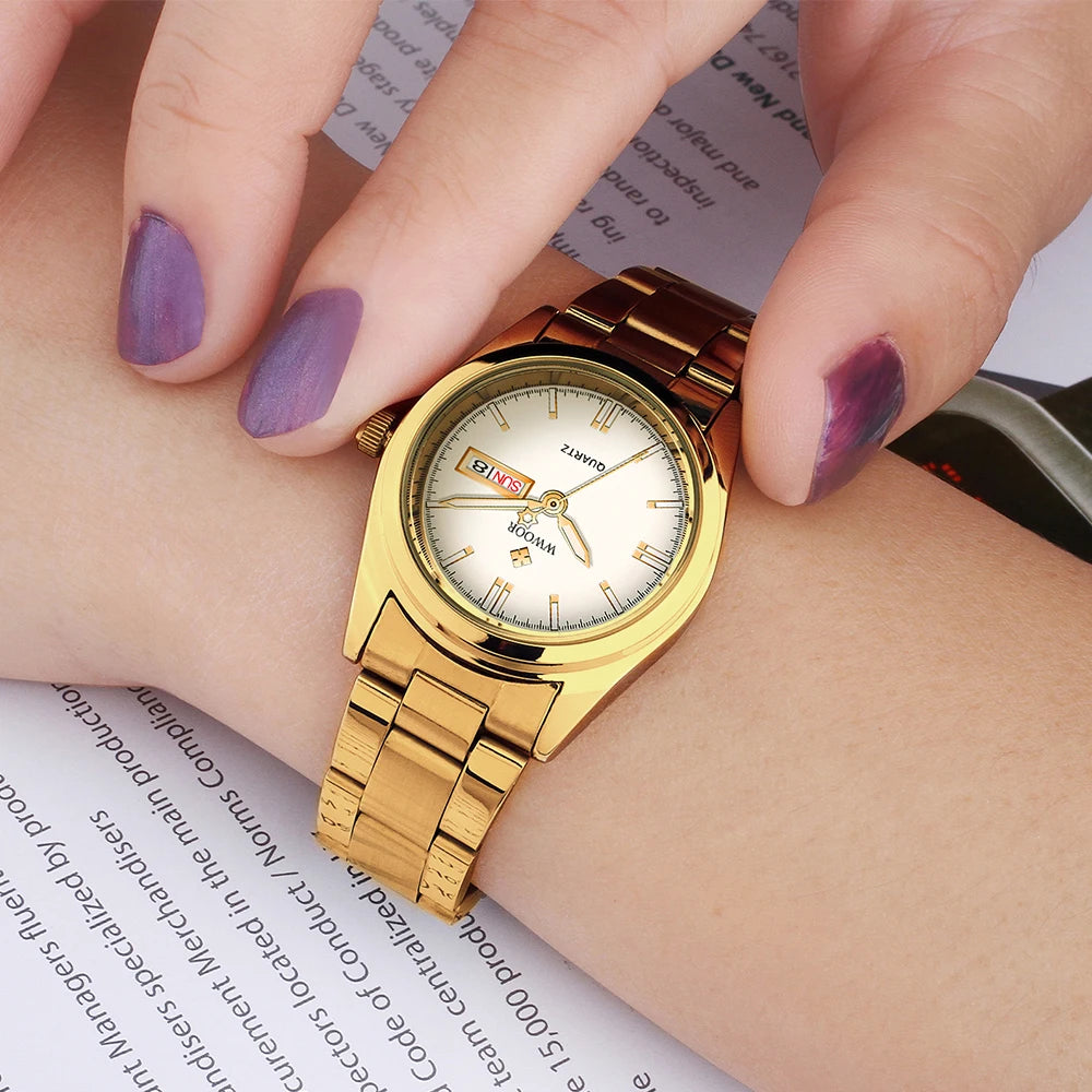WWOOR New Watch Women Fashion Dress Quartz Watches Lady Stainless Steel Waterproof Wristwatch Simple Girl Clock Relogio Feminino