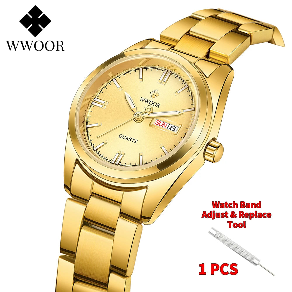 WWOOR New Watch Women Fashion Dress Quartz Watches Lady Stainless Steel Waterproof Wristwatch Simple Girl Clock Relogio Feminino