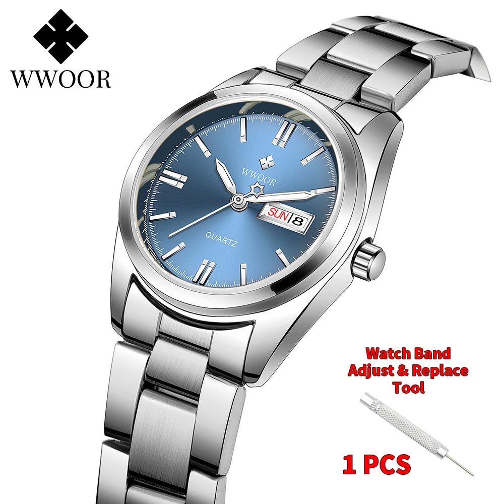 WWOOR New Watch Women Fashion Dress Quartz Watches Lady Stainless Steel Waterproof Wristwatch Simple Girl Clock Relogio Feminino