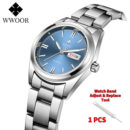 WWOOR New Watch Women Fashion Dress Quartz Watches Lady Stainless Steel Waterproof Wristwatch Simple Girl Clock Relogio Feminino