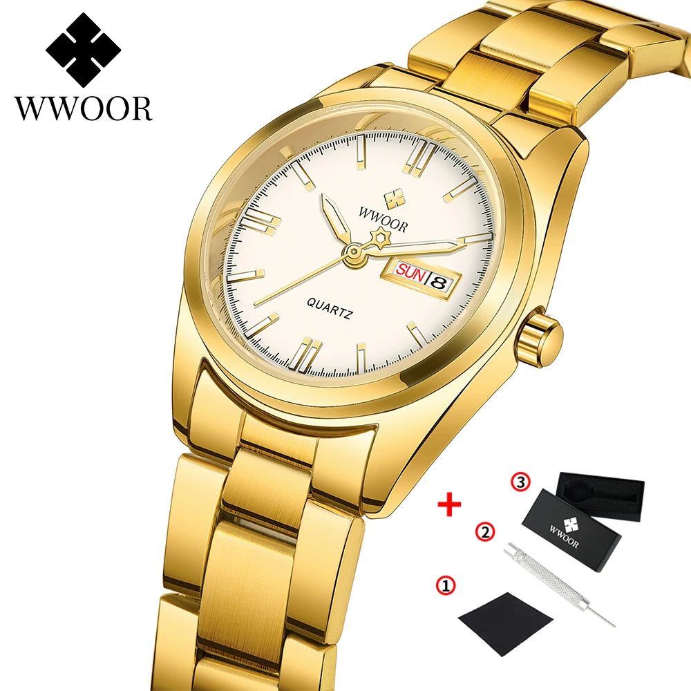 WWOOR New Watch Women Fashion Dress Quartz Watches Lady Stainless Steel Waterproof Wristwatch Simple Girl Clock Relogio Feminino