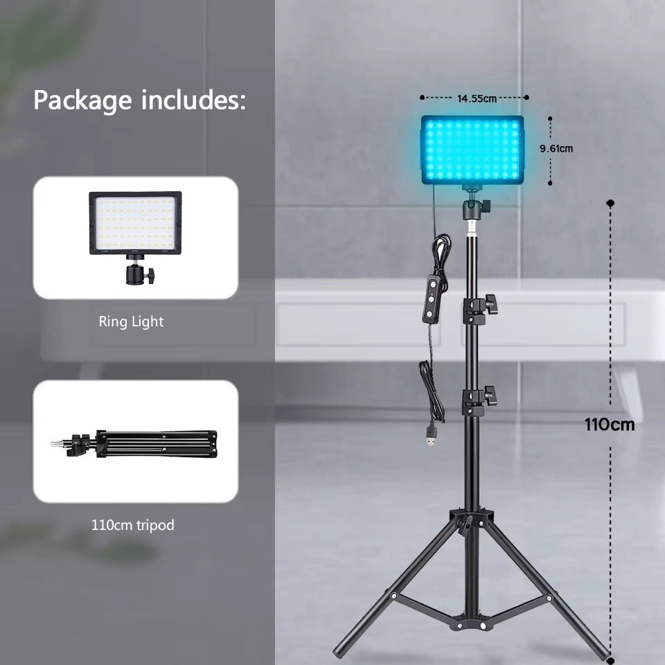 LED Photography Video Light Panel Lighting Photo Studio Lamp Kit with Tripod Stand RGB Filters for Shoot Live Streaming Youbube