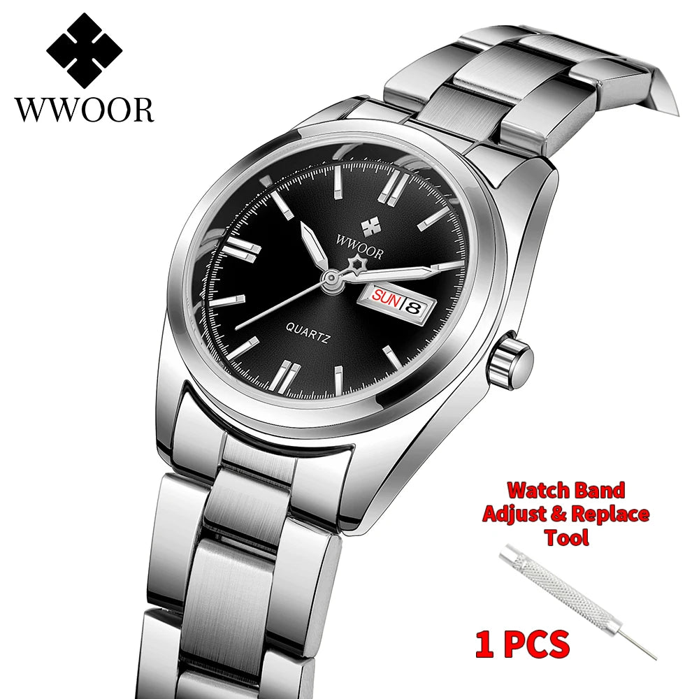 WWOOR New Watch Women Fashion Dress Quartz Watches Lady Stainless Steel Waterproof Wristwatch Simple Girl Clock Relogio Feminino