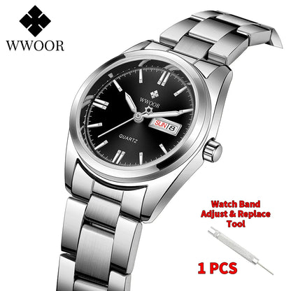 WWOOR New Watch Women Fashion Dress Quartz Watches Lady Stainless Steel Waterproof Wristwatch Simple Girl Clock Relogio Feminino