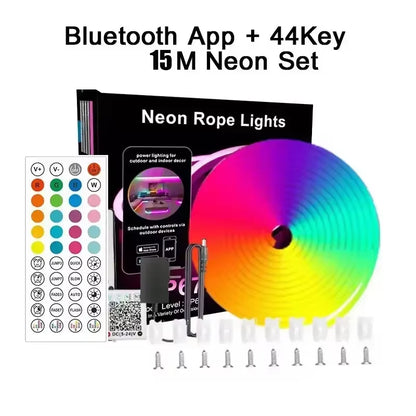 Dc 24V Rgb Neon Led Lights Strip 15M 30M 10 M 5 Meters Rgb Neon Rope Led Tape Outdoor Waterproof Bluetooth App Remote Control