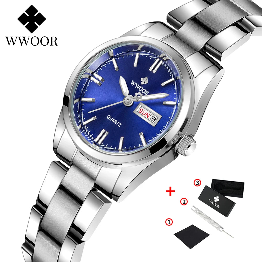 WWOOR New Watch Women Fashion Dress Quartz Watches Lady Stainless Steel Waterproof Wristwatch Simple Girl Clock Relogio Feminino