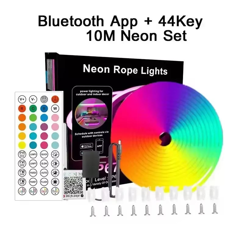 Dc 24V Rgb Neon Led Lights Strip 15M 30M 10 M 5 Meters Rgb Neon Rope Led Tape Outdoor Waterproof Bluetooth App Remote Control