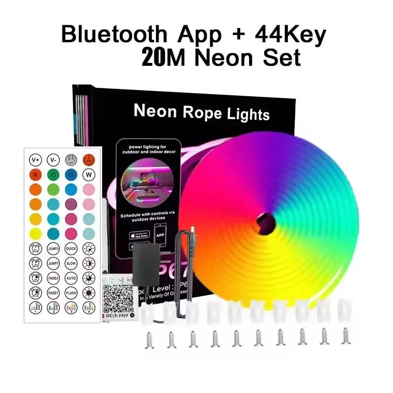 Dc 24V Rgb Neon Led Lights Strip 15M 30M 10 M 5 Meters Rgb Neon Rope Led Tape Outdoor Waterproof Bluetooth App Remote Control