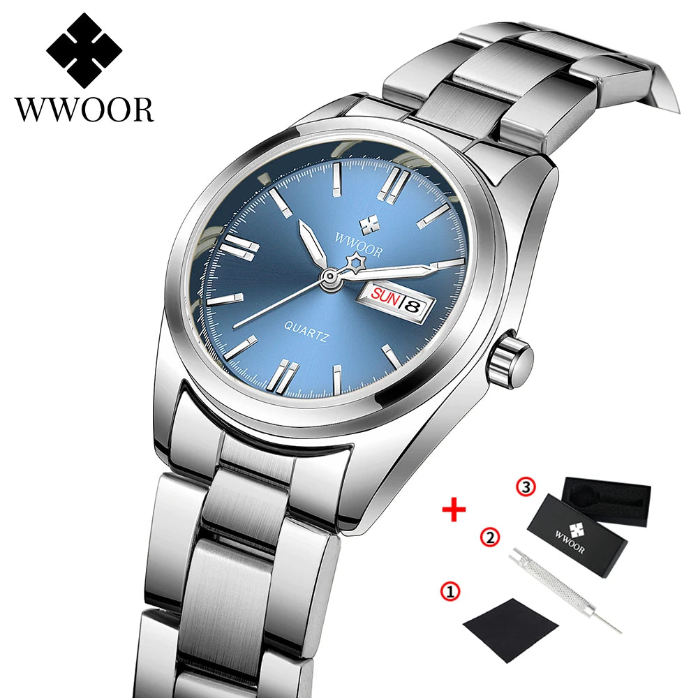 WWOOR New Watch Women Fashion Dress Quartz Watches Lady Stainless Steel Waterproof Wristwatch Simple Girl Clock Relogio Feminino