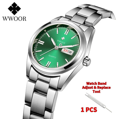WWOOR New Watch Women Fashion Dress Quartz Watches Lady Stainless Steel Waterproof Wristwatch Simple Girl Clock Relogio Feminino