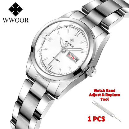 WWOOR New Watch Women Fashion Dress Quartz Watches Lady Stainless Steel Waterproof Wristwatch Simple Girl Clock Relogio Feminino