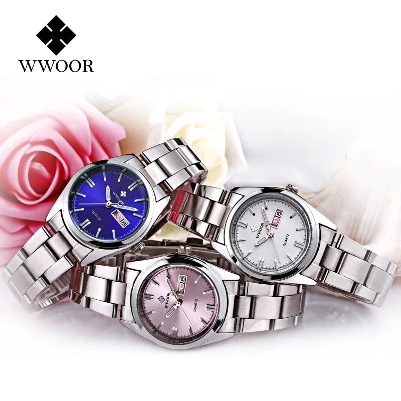 WWOOR New Watch Women Fashion Dress Quartz Watches Lady Stainless Steel Waterproof Wristwatch Simple Girl Clock Relogio Feminino