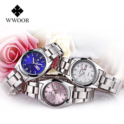 WWOOR New Watch Women Fashion Dress Quartz Watches Lady Stainless Steel Waterproof Wristwatch Simple Girl Clock Relogio Feminino