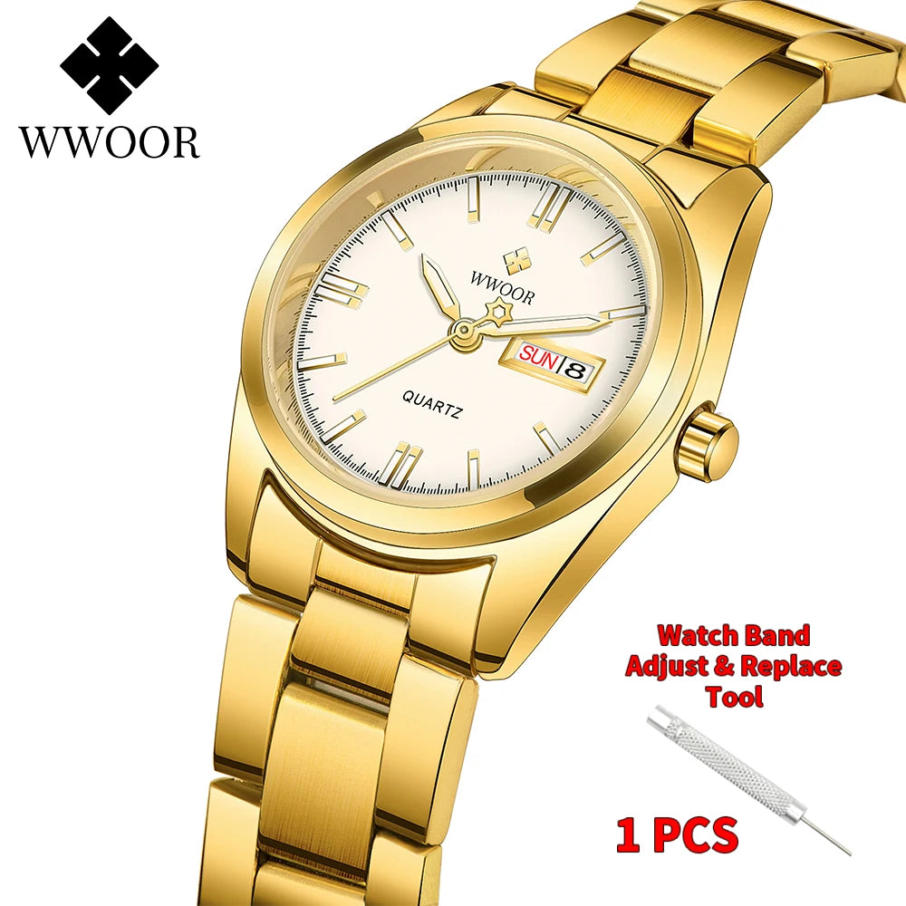 WWOOR New Watch Women Fashion Dress Quartz Watches Lady Stainless Steel Waterproof Wristwatch Simple Girl Clock Relogio Feminino