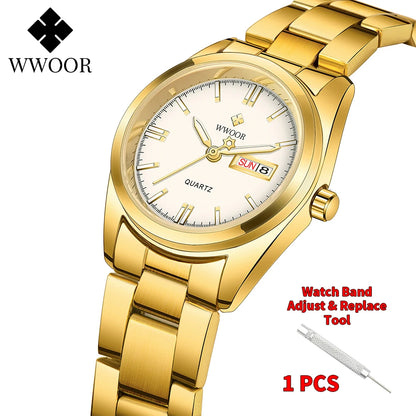 WWOOR New Watch Women Fashion Dress Quartz Watches Lady Stainless Steel Waterproof Wristwatch Simple Girl Clock Relogio Feminino