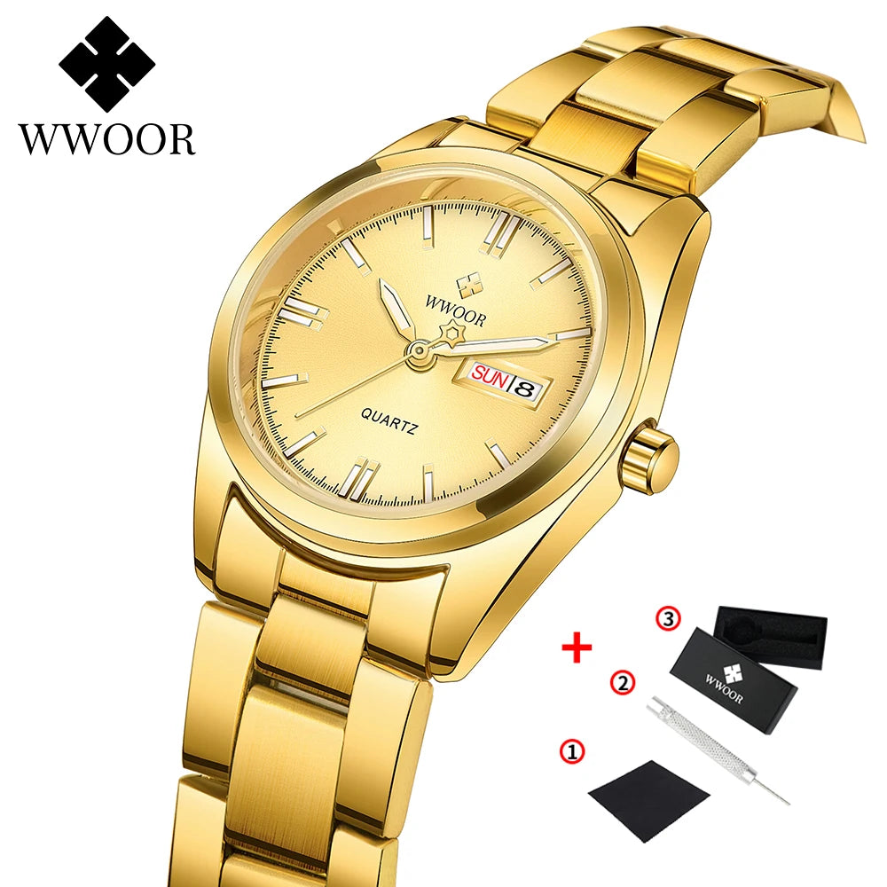 WWOOR New Watch Women Fashion Dress Quartz Watches Lady Stainless Steel Waterproof Wristwatch Simple Girl Clock Relogio Feminino