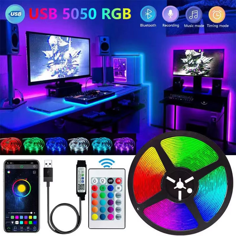 Bluetooth LED Strip Lights SMD 5050 RGB APP Remote Control Flexible Ribbon Diode Lamp Tape TV Backlights Game Room Home Decor