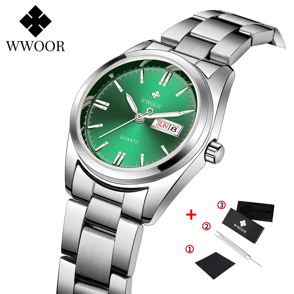 WWOOR New Watch Women Fashion Dress Quartz Watches Lady Stainless Steel Waterproof Wristwatch Simple Girl Clock Relogio Feminino