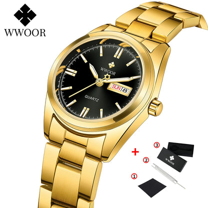 WWOOR New Watch Women Fashion Dress Quartz Watches Lady Stainless Steel Waterproof Wristwatch Simple Girl Clock Relogio Feminino