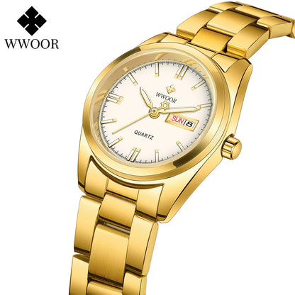 WWOOR New Watch Women Fashion Dress Quartz Watches Lady Stainless Steel Waterproof Wristwatch Simple Girl Clock Relogio Feminino