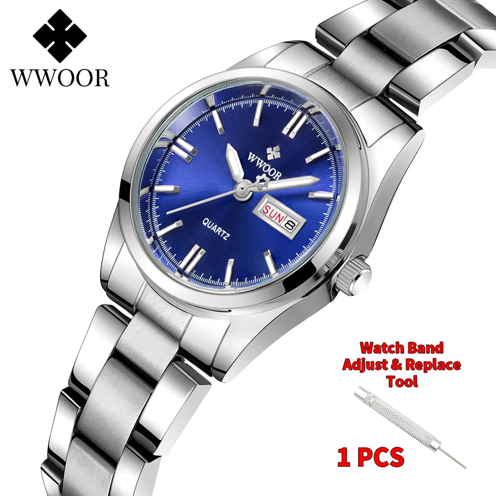 WWOOR New Watch Women Fashion Dress Quartz Watches Lady Stainless Steel Waterproof Wristwatch Simple Girl Clock Relogio Feminino