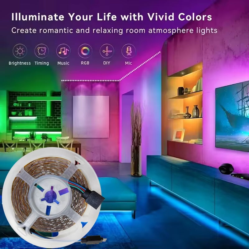 Bluetooth LED Strip Lights SMD 5050 RGB APP Remote Control Flexible Ribbon Diode Lamp Tape TV Backlights Game Room Home Decor